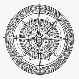 Viking Compass Design - Compass design inspired by Viking motifs.  simple vector tattoo,minimalist,white background