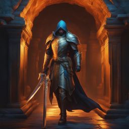 saihate no paladin,will,exploring the mysterious depths of an ancient crypt,a crypt filled with ancient secrets hyperrealistic, intricately detailed, color depth,splash art, concept art, mid shot, sharp focus, dramatic, 2/3 face angle, side light, colorful background