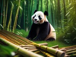 Cute Panda Munching on Bamboo in a Bamboo Grove 8k, cinematic, vivid colors