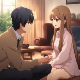 taiga aisaka engages in a heartfelt argument with ryuuji in a cozy living room. 