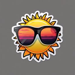 Sunglasses on Sunny Day Sticker - Sunglasses with a bright sun in the background, ,vector color sticker art,minimal