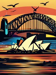 Sydney clipart - Sydney Opera House and Harbour Bridge in Australia,  color vector clipart