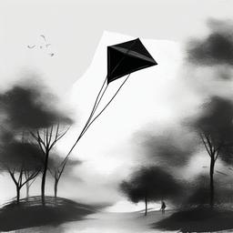 drawing of a kite  minimal rough scribbles,doodles,black and white