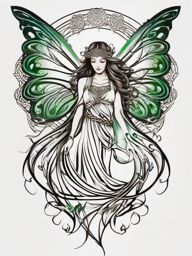 celtic fairy tattoo  simple color tattoo style,white background