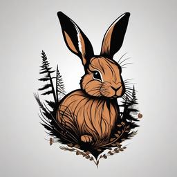 wood rabbit tattoo  minimalist color tattoo, vector
