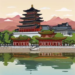 Seoul clipart - Gyeongbokgung Palace and Seoul skyline, ,color clipart vector style