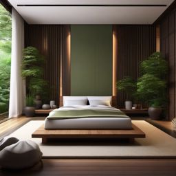 Zen Garden Sleeping Sanctuary - Create a tranquil bedroom with the serenity of a zen garden. , bedroom interior decor design ideas, multicoloured, photo realistic, hyper detail, high resolution,