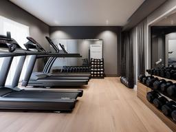 In the gym room, traditional interior design includes functional equipment, elegant storage solutions, and a well-organized layout that enhances workouts in a stylish environment.  