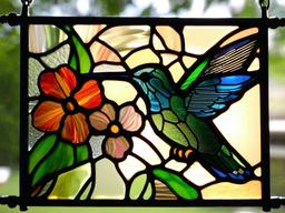 Stained Glass Hummingbird - Tiny hummingbird sipping nectar  