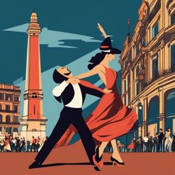 Buenos Aires clipart - Obelisco and Tango dancers in Argentina,  color vector clipart