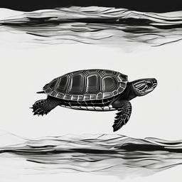 drawing of a Northern painted turtle  minimal rough sketch scribbles,doodles,black and white