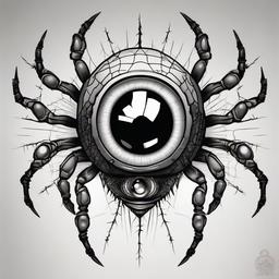 Black and grey eyeball with spider legs  ,tattoo design, white background