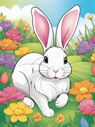spring coloring pages - bunnies hop and play in a field of colorful spring flowers. 