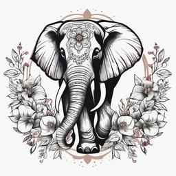 Elephant Flower Tattoo - Tattoo featuring an elephant surrounded by floral elements.  simple color tattoo,minimalist,white background