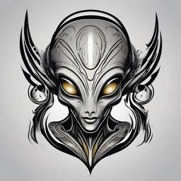 Grey Alien Tattoo - Classic and mysterious, a grey alien tattoo captures the essence of extraterrestrial enigma.  simple color tattoo,vector style,white background