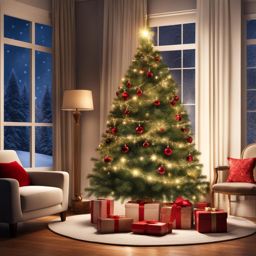 christmas tree clipart transparent background in a cozy living room - adorned for celebration. 