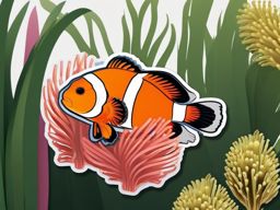 Anemonefish Sticker - An anemonefish nestled in the protective tentacles of a sea anemone, ,vector color sticker art,minimal