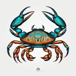 Crab Zodiac Sign Tattoo-Creative and personalized tattoo featuring the crab symbol associated with the zodiac sign Cancer.  simple color tattoo,white background