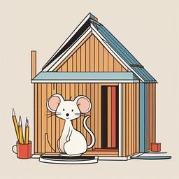 Mice clipart - mouse building a house out of matchsticks  color,minimalist,vector clipart