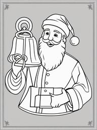 Santa Holding a Bell Coloring Pages - Ringing a Bell for Christmas  minimal black outline printable sheet, coloring page