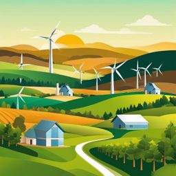 Renewable Energy Farm clipart - Renewable energy farm with wind turbines, ,vector color clipart,minimal