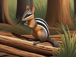 Numbat cartoon - Numbat searching for termites in wood  