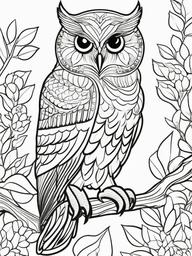 Owl Coloring Pages - Owl with a worm  simple coloring pages