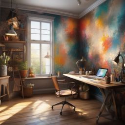 Background iPad - Artist's Studio with Painted Canvas  wallpaper style, intricate details, patterns, splash art, light colors