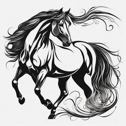 Friesian Tattoo - Showcase the distinct characteristics of Friesian horses with a tattoo, emphasizing the striking appearance and graceful movement of this majestic breed.  simple tattoo,minimalist,white background