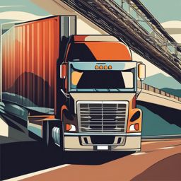 Semi-Truck Clipart - A semi-truck carrying cargo across the highway.  color vector clipart, minimal style