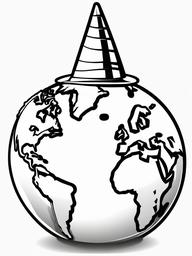 Earth Coloring Pages - Cartoon Earth wearing a party hat for Earth Day  simple coloring pages