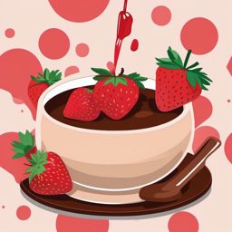 Strawberry and Chocolate Fondue Clipart - Strawberries in chocolate fondue.  color vector clipart, minimal style