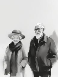 sketch of grandparents  minimal rough sketch scribbles,doodles,black and white