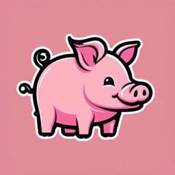 Pig Sticker - A pink pig with a curly tail. ,vector color sticker art,minimal