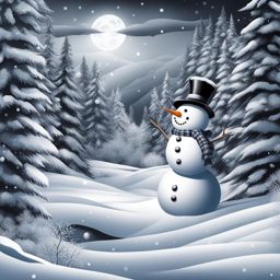 snowman clipart black and white in a snowy wonderland - embodying winter's charm. 