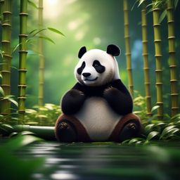 Cute Panda Finding Peace and Serenity in a Zen Bamboo Garden 8k, cinematic, vivid colors