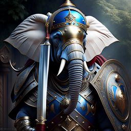 loxodon paladin, noble and stoic, wielding a mighty maul and divine protection. 