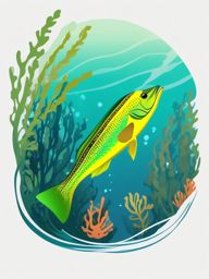 Mahi-Mahi Clipart - Mahi-Mahi swimming near a kelp forest , minimal, 2d