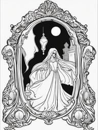 Horror Coloring Pages - Haunted mirror with a ghostly reflection  simple coloring pages