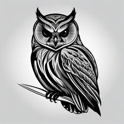 Black and Gray Owl Tattoo - Infuse elegance with a black and gray owl-themed tattoo.  simple color tattoo,vector style,white background