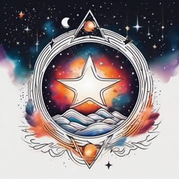 Celestial atmosphere tattoo. Stars and cosmic vibes.  color tattoo style, minimalist design,white background