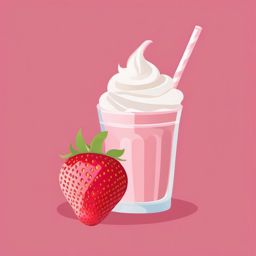 Strawberry Milkshake with Whipped Cream Clipart - A strawberry milkshake with whipped cream.  color vector clipart, minimal style