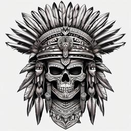 Aztec Skull Warrior Tattoo  minimal,tattoo,white background