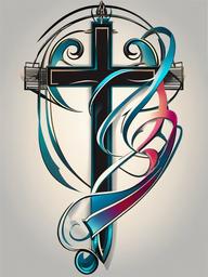music note and cross tattoo  simple vector color tattoo