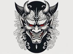 Hannya Mask Japanese Tattoo - Depicts the Hannya mask in a traditional Japanese tattoo style.  simple color tattoo,white background,minimal