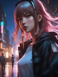 futaba sakura,cracking the toughest security codes,a dimly lit hacker hideout hyperrealistic, intricately detailed, color depth,splash art, concept art, mid shot, sharp focus, dramatic, 2/3 face angle, side light, colorful background