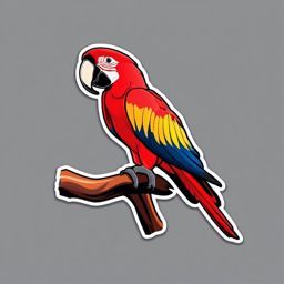 Scarlet Macaw Sticker - A brilliantly colored scarlet macaw perched on a branch, ,vector color sticker art,minimal
