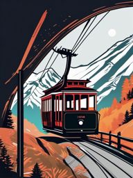 Cable Car Sticker - Scenic mountain ride, ,vector color sticker art,minimal