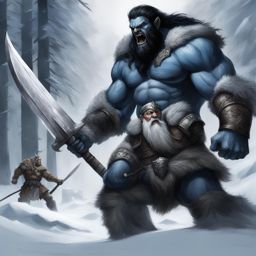 goliath barbarian battling a frost giant - sketch a goliath barbarian locked in fierce combat with a towering frost giant. 