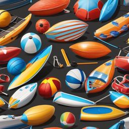 Beachside water sports equipment close shot perspective view, photo realistic background, hyper detail, high resolution